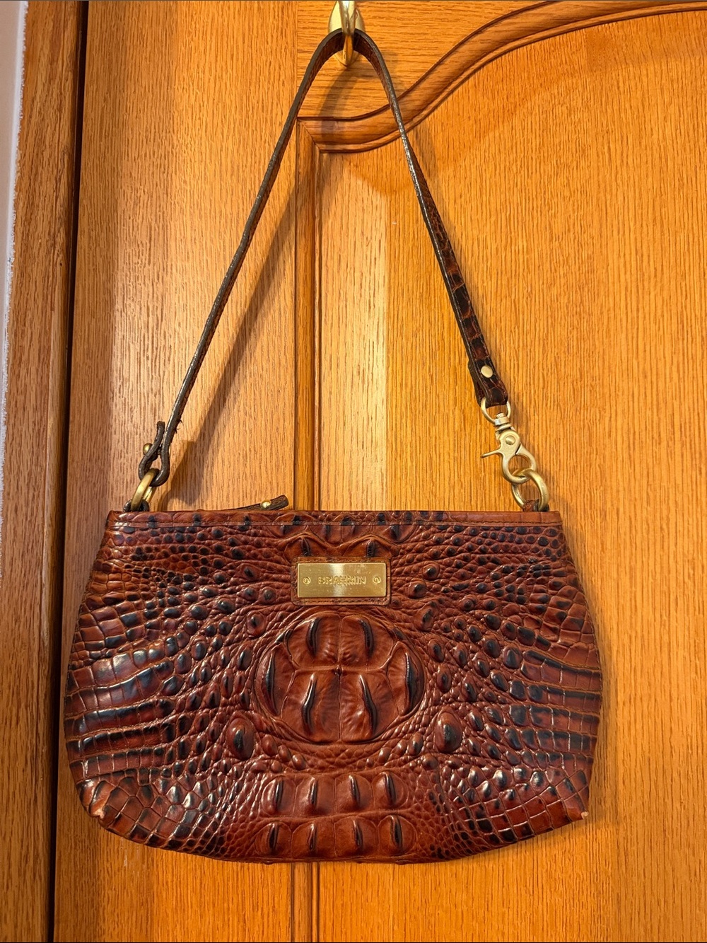 Brahmin Brown Croc-Embossed Wristlet with Gold Plate